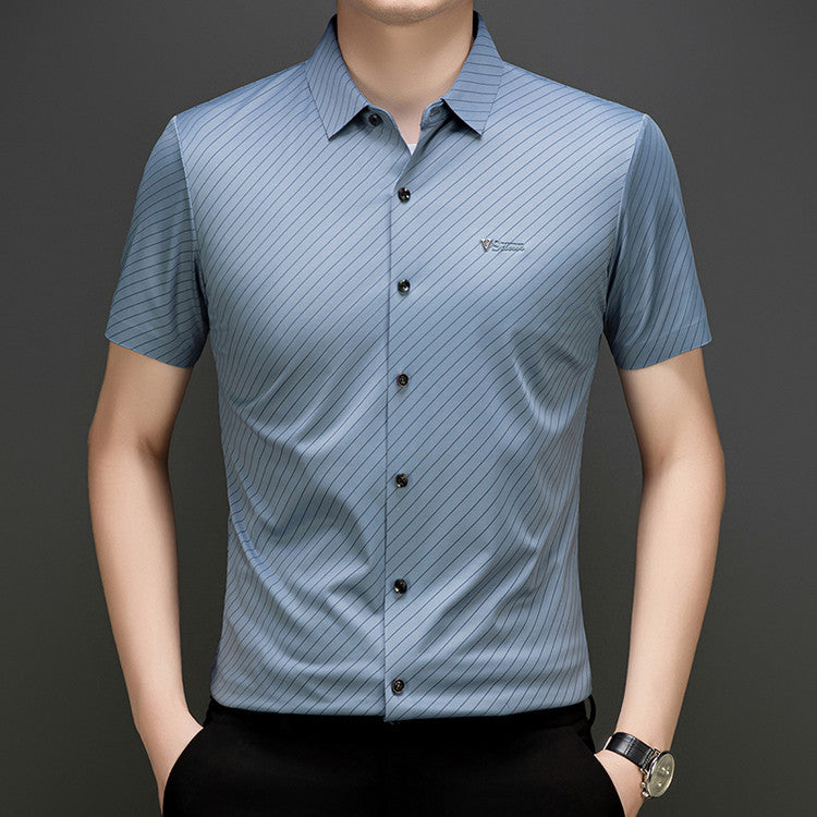 Herren elegantes, atmungsaktives Langarmhemd mit feinem Streifenmuster Aliams