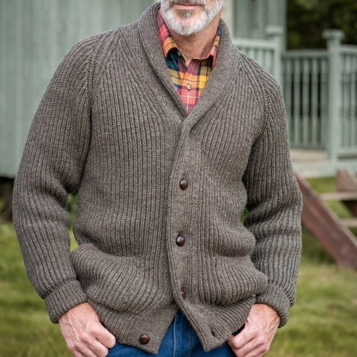 Herren grob gestrickter Cardigan mit praktischen Taschen und modernem V-Ausschnitt Aliams