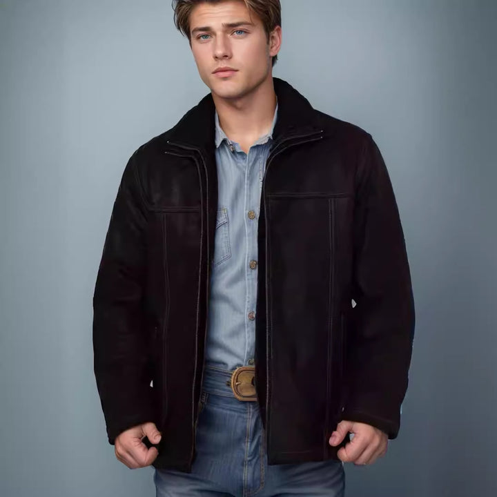 Herren hochwertige Lederjacke mit modernen Details und praktischen Taschen Aliams