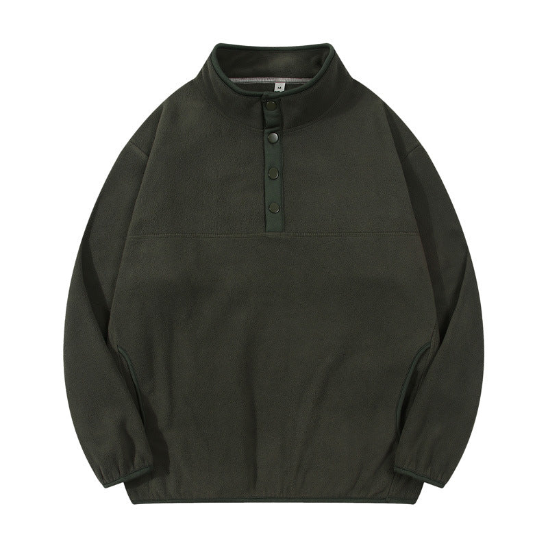 Herren gemütlicher Fleece-Pullover mit Stehkragen und Druckknöpfen Aliams