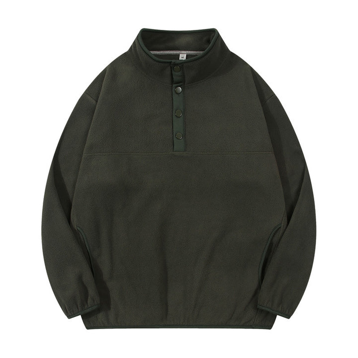 Herren gemütlicher Fleece-Pullover mit Stehkragen und Druckknöpfen Aliams