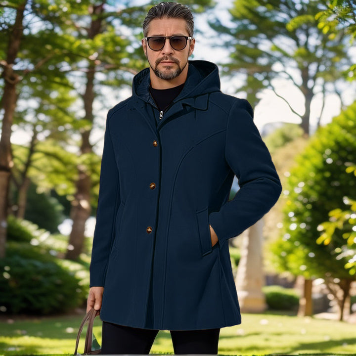 Herren elegante Übergangsjacke mit Kapuze und ausgestellten Abnähern Aliams