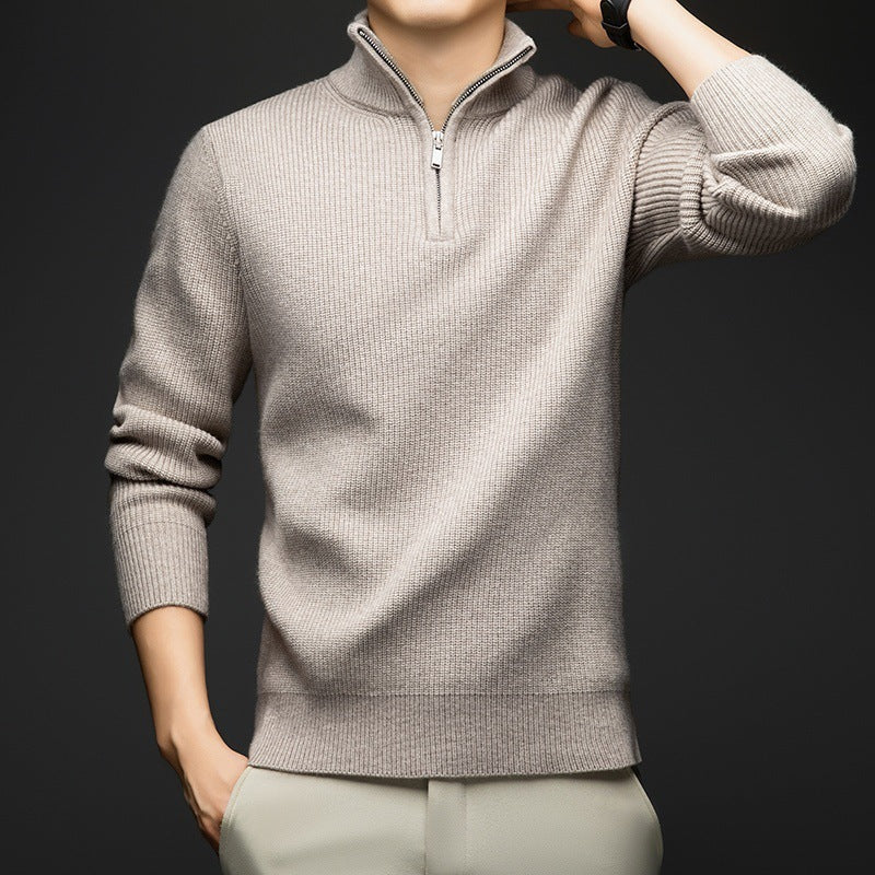 Herren eleganter Zip-Pullover aus weicher Wolle Aliams