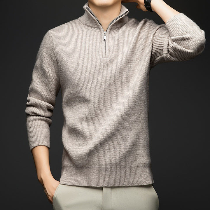 Herren eleganter Zip-Pullover aus weicher Wolle Aliams