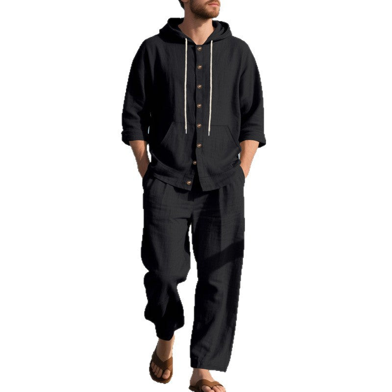 Herren bequeme Freizeit-Hose und Kapuzenjacke Set Aliams