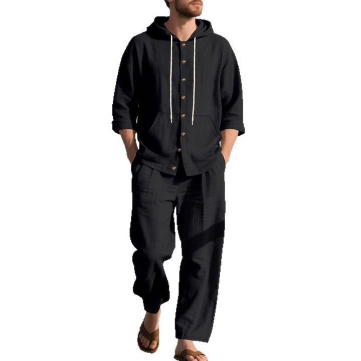 Herren bequeme Freizeit-Hose und Kapuzenjacke Set Aliams