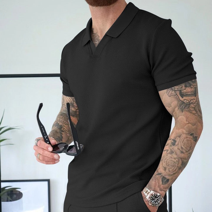 Herren sportliches Kurzarm-Polo mit strukturiertem Design und bequemen Shorts Aliams