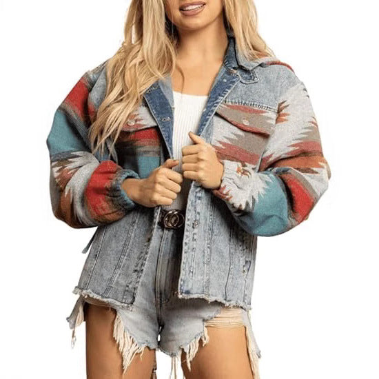 Damen Denimjacke im lässigen Boho-Stil mit Kapuze Aliams