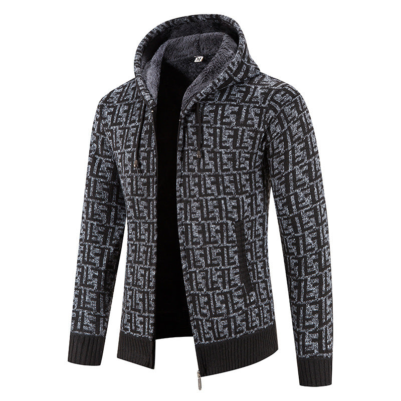 Herren Hochwertige Strickjacke mit modernem Muster und Kapuze Aliams