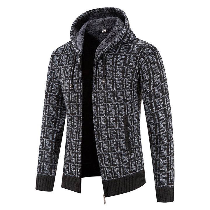 Herren Hochwertige Strickjacke mit modernem Muster und Kapuze Aliams