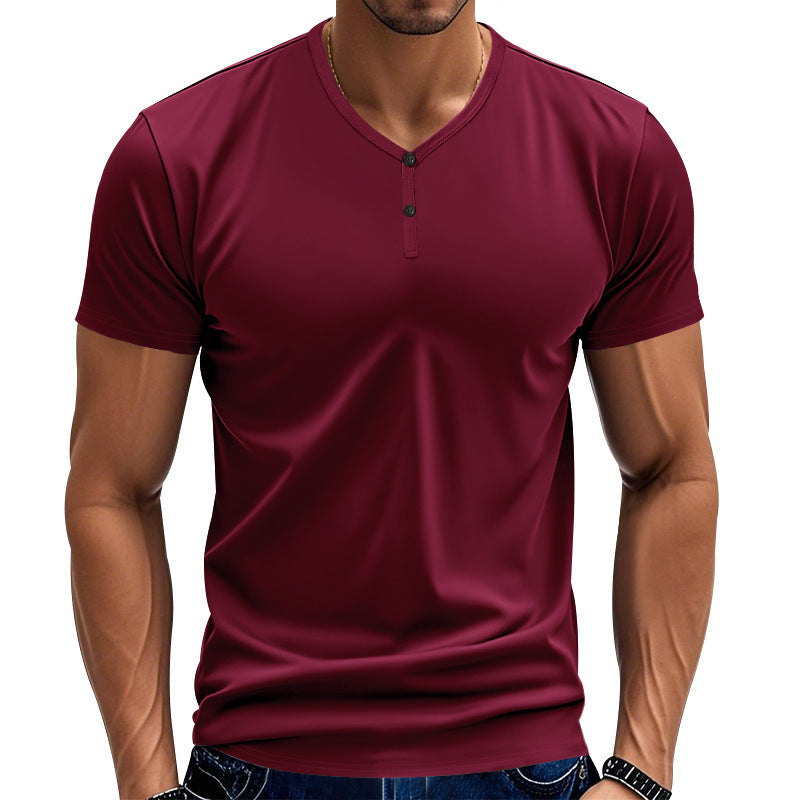 Herren Kurzarm Henley-T-Shirt mit atmungsaktiver Struktur Aliams