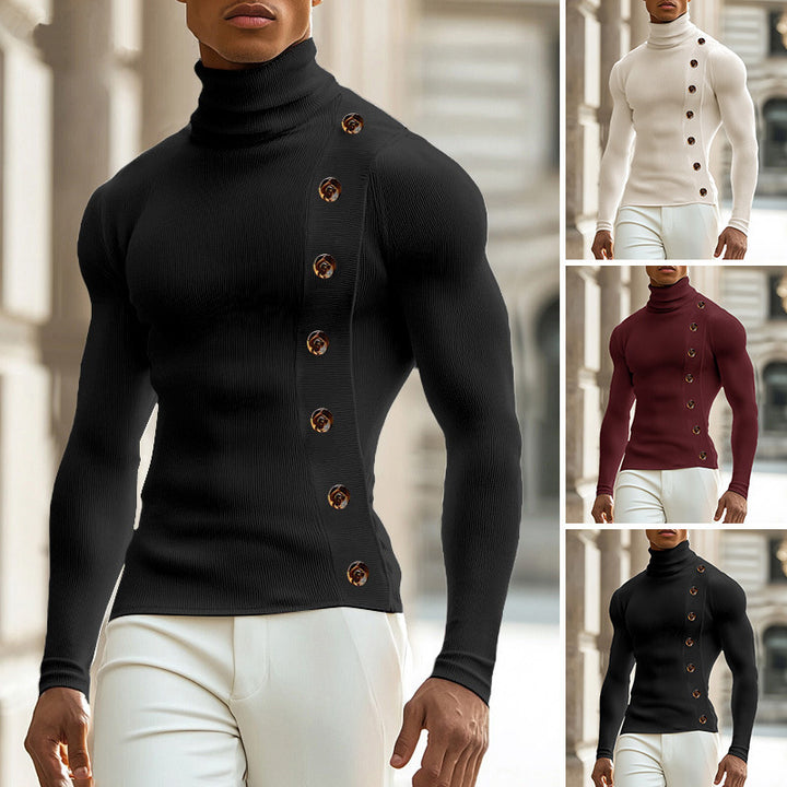 Damen Langarm Rollkragenpullover mit Knopfdetails Aliams
