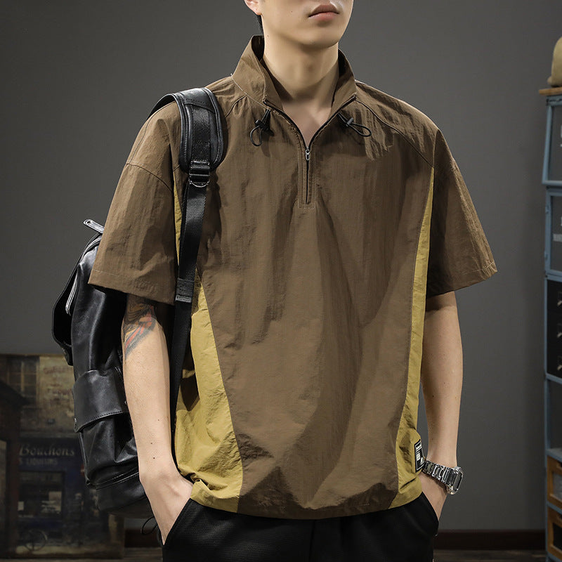 Herren Kurzarm-Funktionspullover mit innovativem Stehkragen und Reißverschluss Aliams