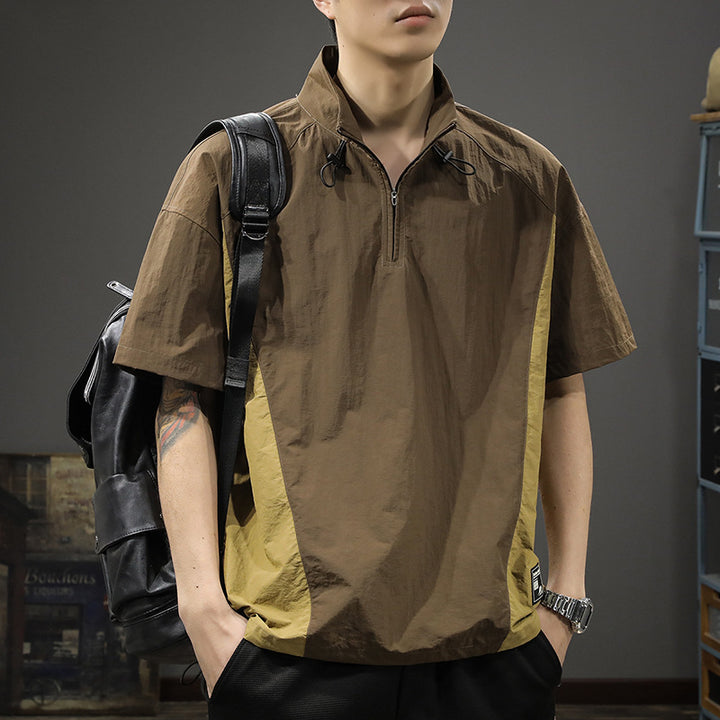 Herren Kurzarm-Funktionspullover mit innovativem Stehkragen und Reißverschluss Aliams