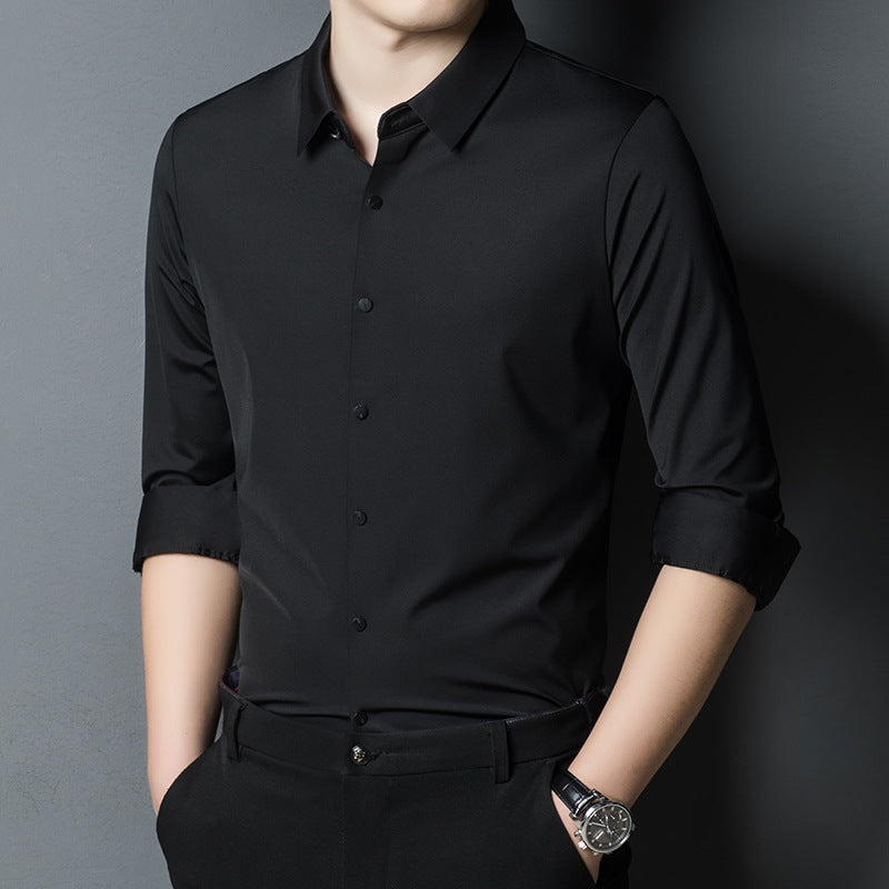 Herren elegantes Langarmhemd mit modernem Schnitt und hochwärtigem Kragen Aliams