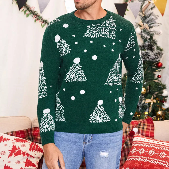 Herren festlicher Weihnachtspullover mit Tannenbaum-Muster Aliams