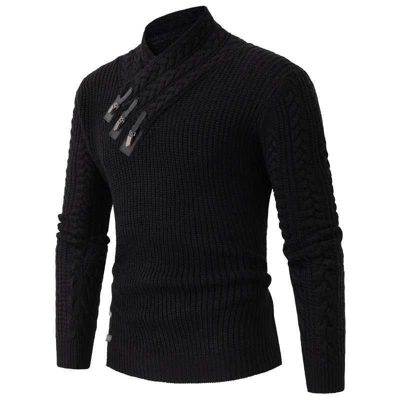 Herren Strickpullover mit elegantem Schalkragen und Zopfmuster Aliams
