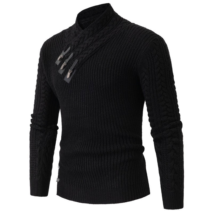 Herren Strickpullover mit elegantem Schalkragen und Zopfmuster Aliams