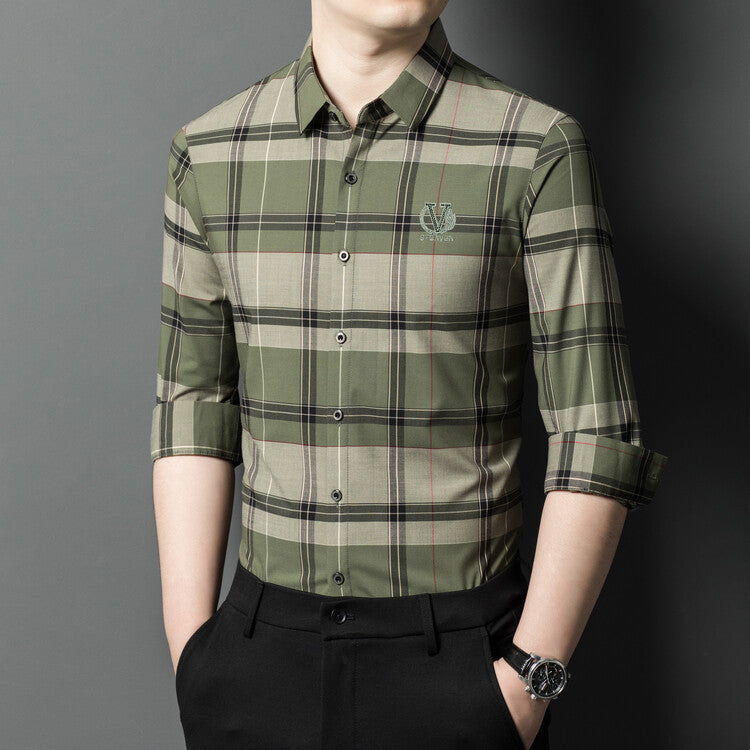 Herren hochwertiges kariertes Langarmhemd Aliams