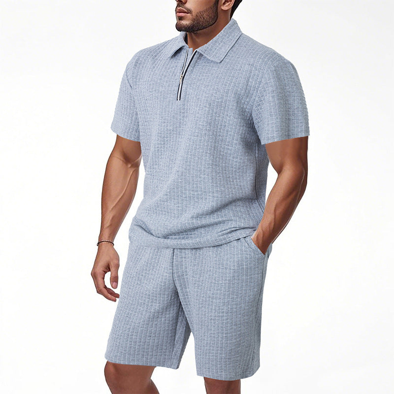 Herren Kurzarm Poloshirt und Shorts Set im strukturierten Design Aliams