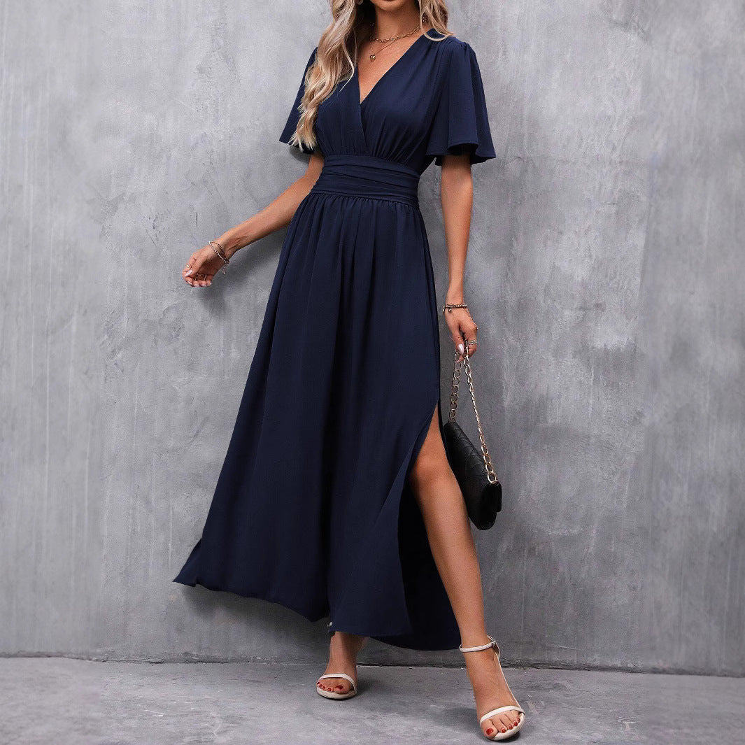 Damen Maxikleid mit Fließendem Schnitt und Eleganten Ärmeln Aliams