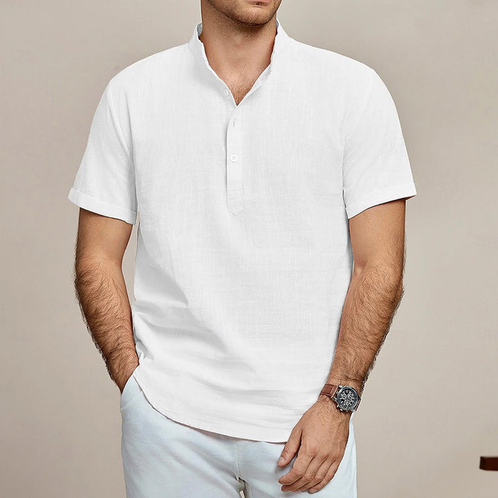 Herren Kurzarm Leinenhemd mit Stehkragen Aliams