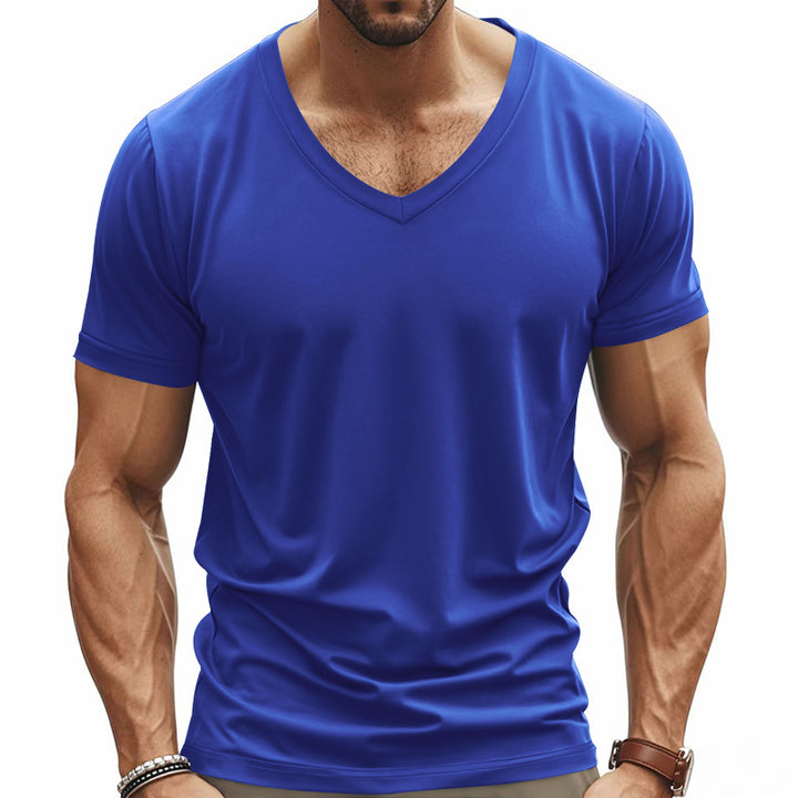 Herren V-Ausschnitt T-Shirt aus atmungsaktivem Baumwollmix mit modernem Schnitt Aliams