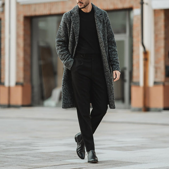 Herren eleganter Wintermantel mit strukturiertem Design und tiefem Kragen Aliams