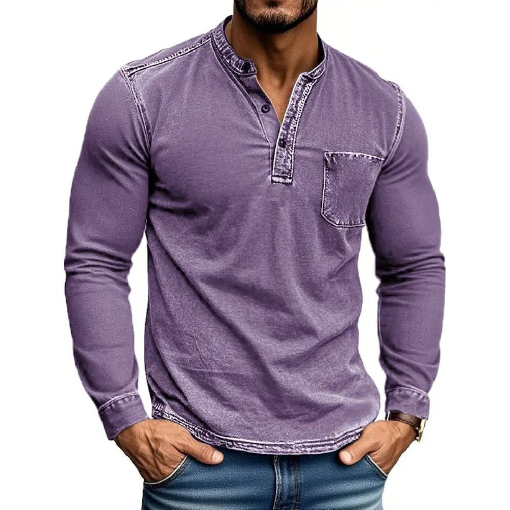 Herren Langarm Hemd mit modernem Henley-Kragen von Aliams