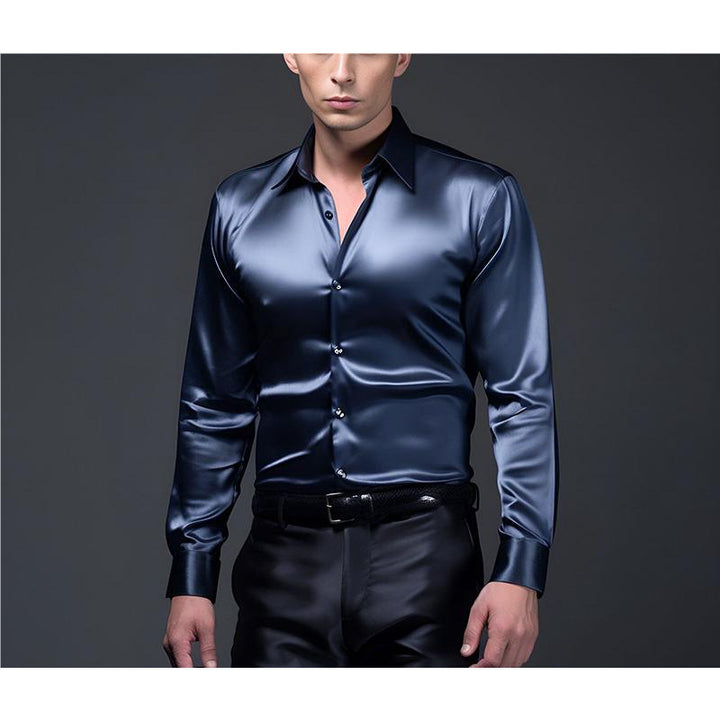Herren Hochglänzendes Satin-Hemd mit modernem Schnitt Aliams