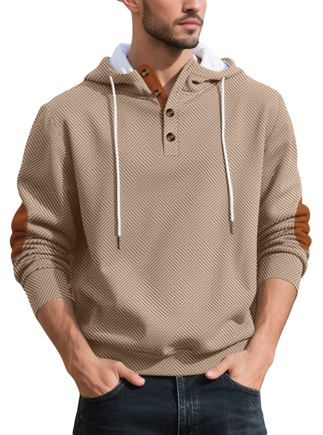 Herren Kapuzenpullover mit Knopfleiste und strukturiertem Design Aliams