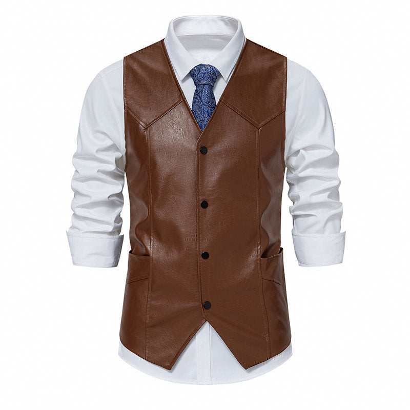 Herren elegante Kunstlederweste Aliams
