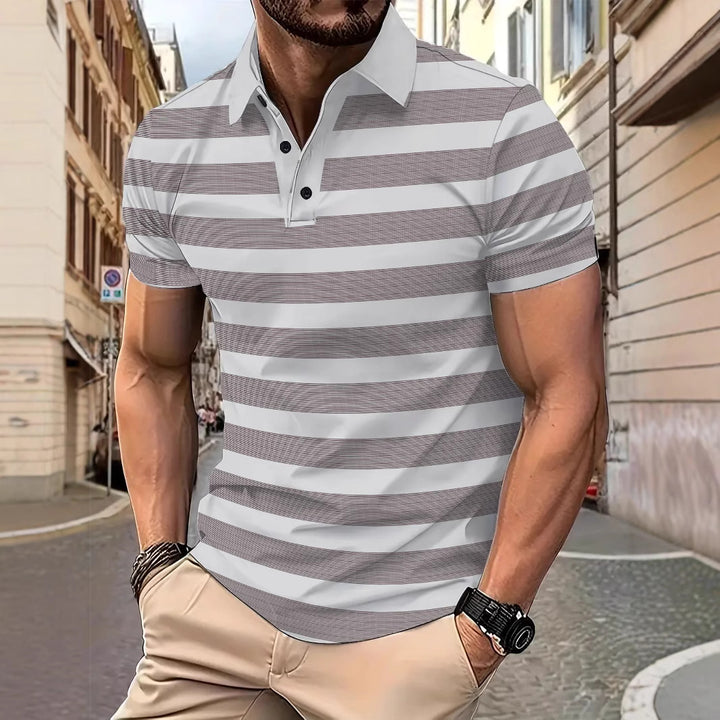 Herren Kurzarm Poloshirt mit gestreiftem Design und atmungsaktivem Stoff Aliams