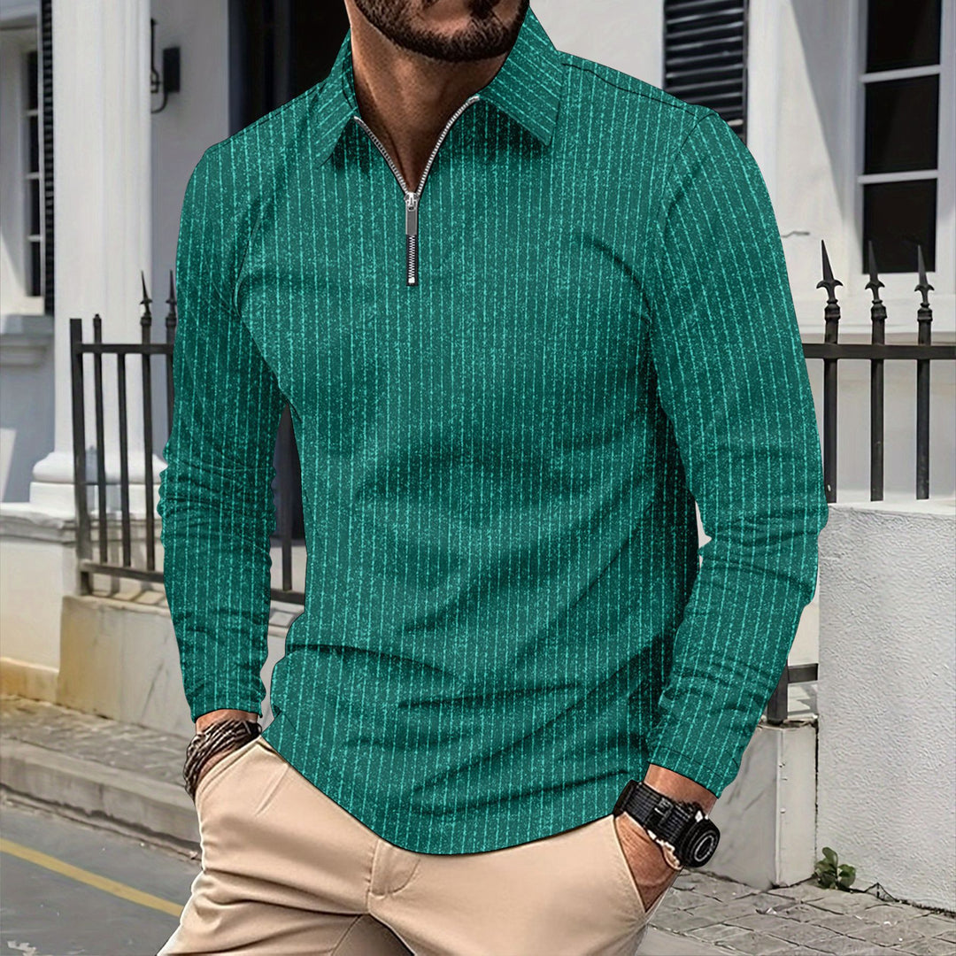 Herren elegantes Langarmshirt mit Reißverschluss und feinen Streifen Aliams