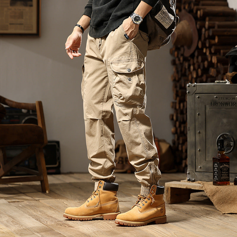 Herren vielseitige Cargo-Hose mit gepolsterten Taschen und elastischem Bund Aliams