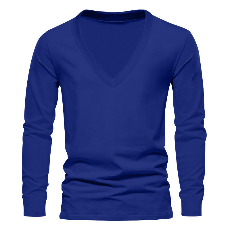 Herren V-Ausschnitt Langarm-T-Shirt mit hochwertigem Baumwollmix und bequemer Passform Aliams