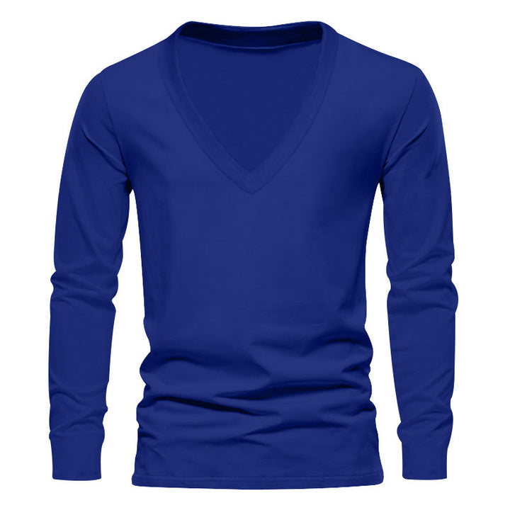 Herren V-Ausschnitt Langarm-T-Shirt mit hochwertigem Baumwollmix und bequemer Passform Aliams