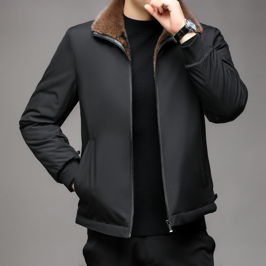 Herren hochwertige Lederjacke mit gefüttertem Kragen Aliams