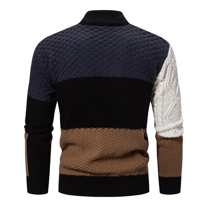 Herren gemusterter Strickpullover mit hohem Kragen und kreativen Farbakzenten Aliams