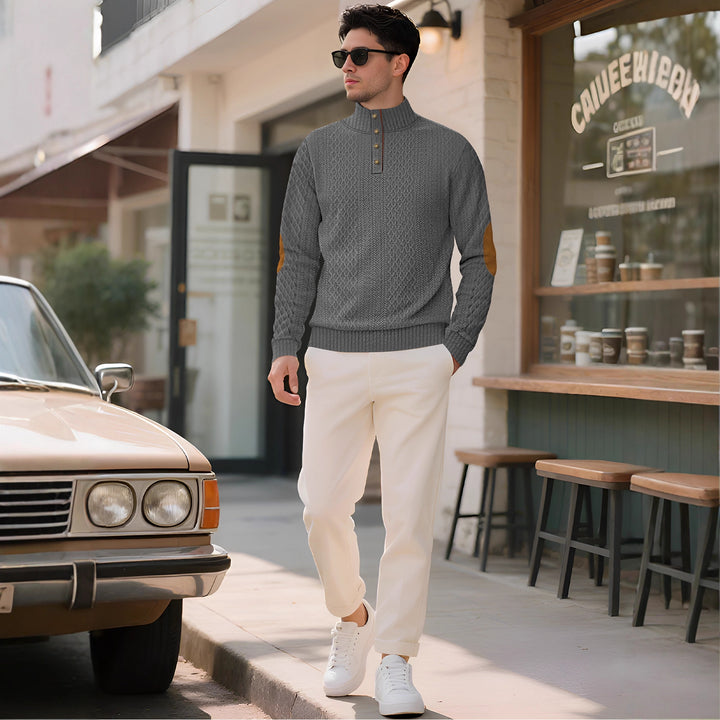 Herren Strickpullover mit hohem Kragen und eleganten Knopfleisten Aliams