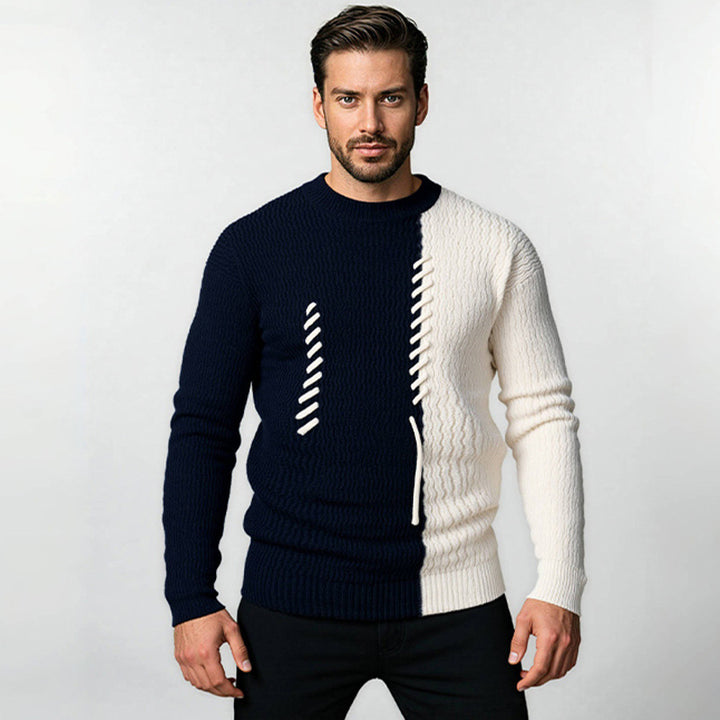 Herren Pullover mit kreativem Strukturdesign und Kontraststreifen Aliams