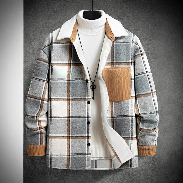 Herren Baumwoll-Flanelljacke mit kariertem Muster und Taschen Aliams