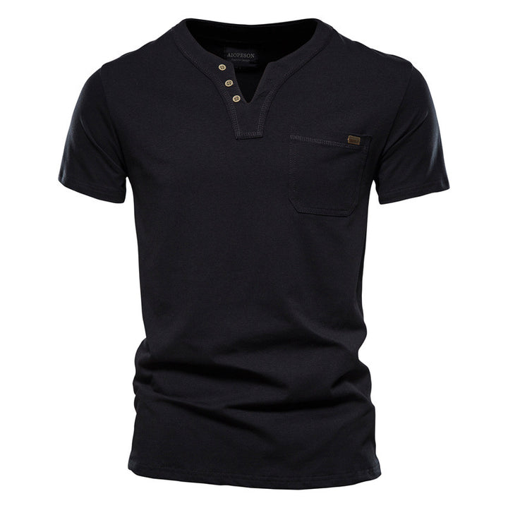 Herren Kurzarm-Shirt mit modernem Henley-Ausschnitt und Brusttasche Aliams