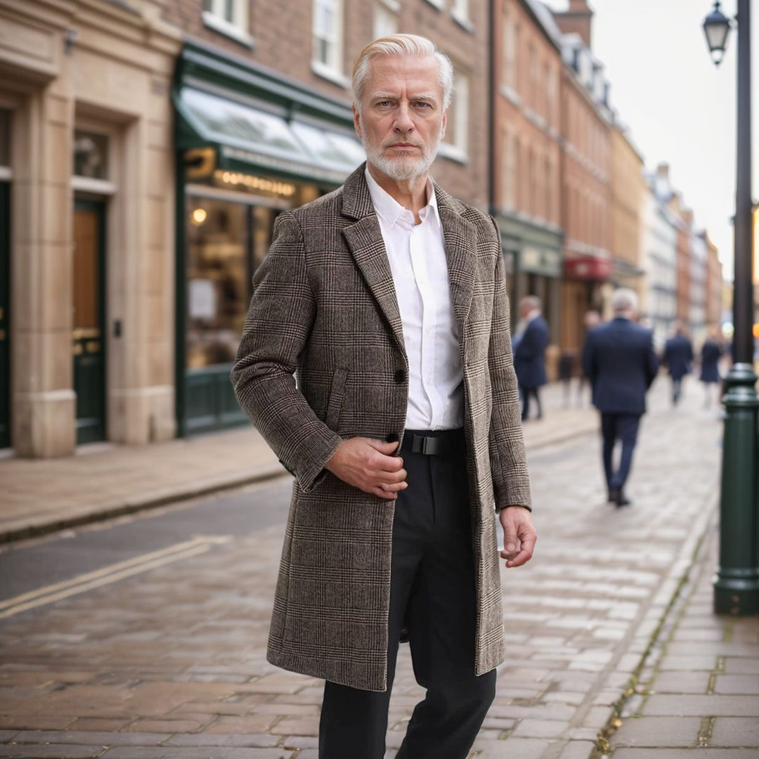 Herren eleganter Karomantel aus hochwertigem Material Aliams