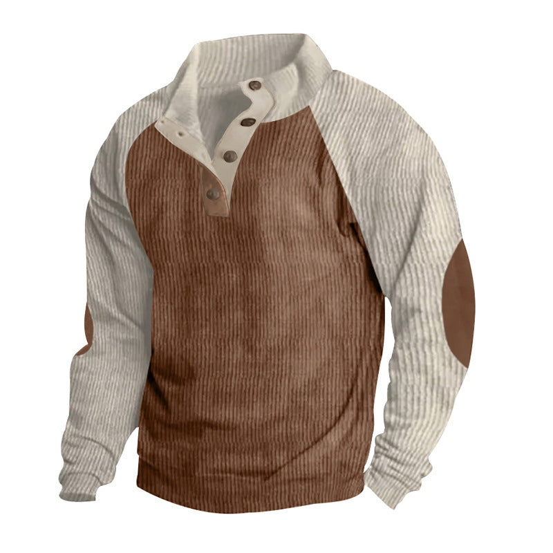 Herren strukturiertes Pullover-Shirt mit Knopfleiste und Lederdetails Aliams