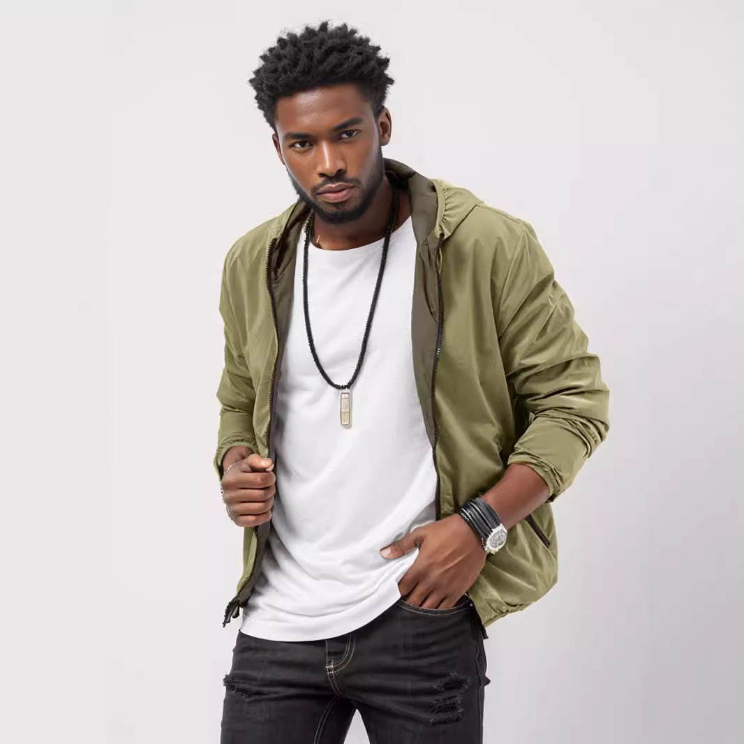 Herren sportliche Übergangsjacke mit funktionalem Kapuzenkragen und elastischen Bündchen Aliams