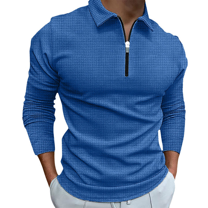Herren strukturiertes Langarmshirt mit Reißverschluss und Stehkragen Aliams
