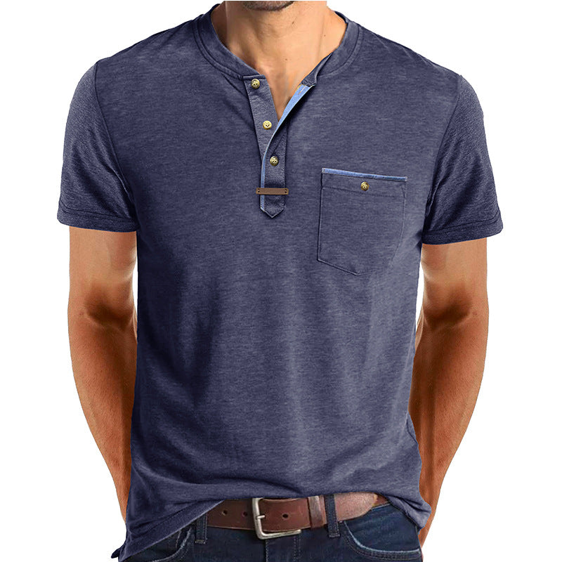 Herren Kurzarm-Henley-Shirt mit modischen Knopfdetails und Brusttasche Aliams