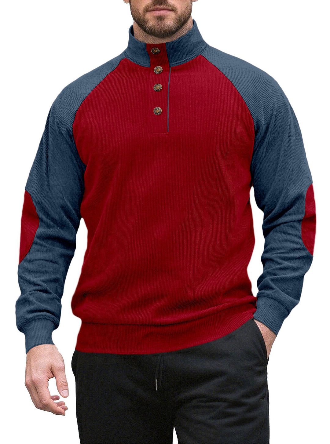 Herren Strickpullover mit modernem Stehkragen und Knopfleiste Aliams