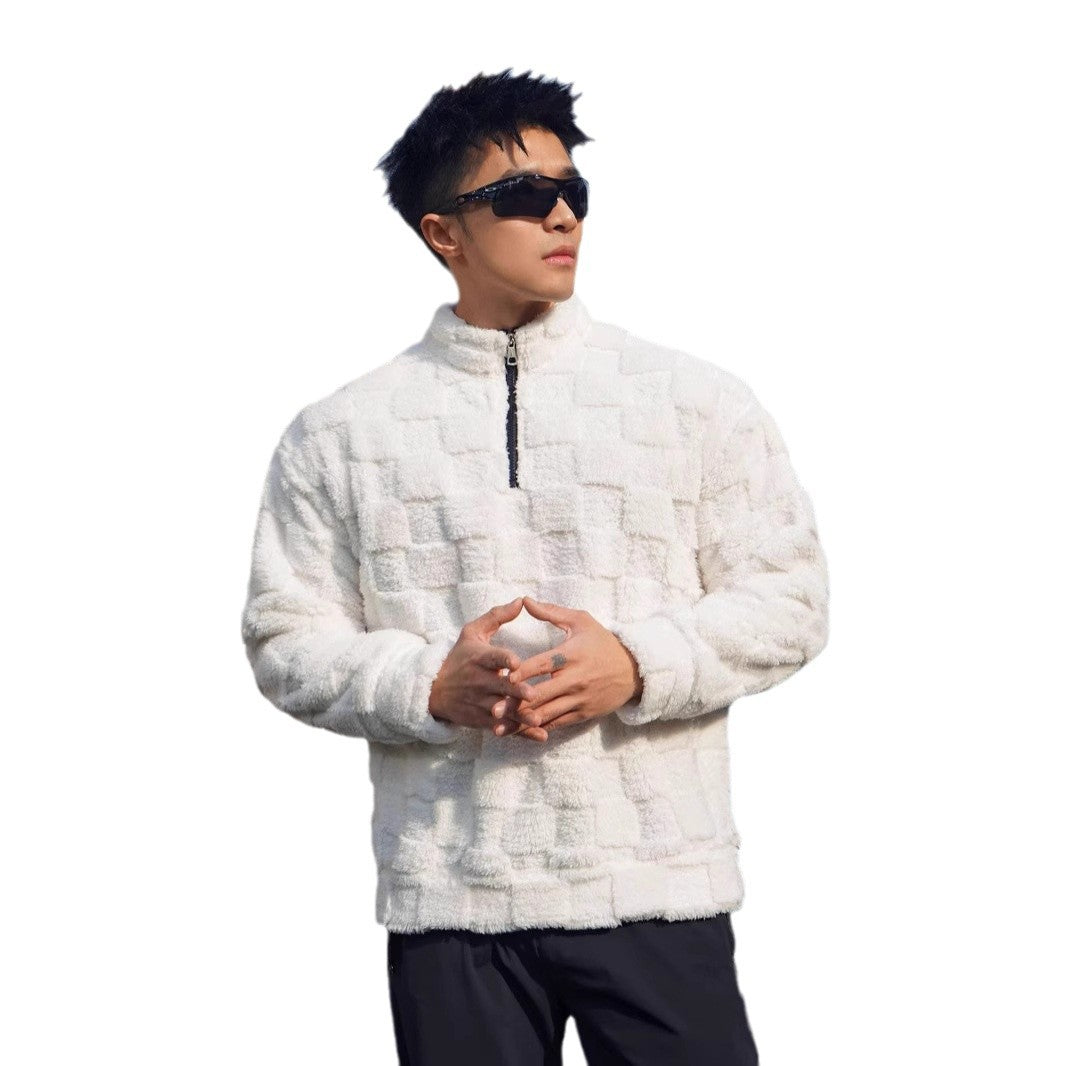 Herren Fleece-Pullover mit strukturierter Oberflächenstruktur und stehender Kragen Aliams